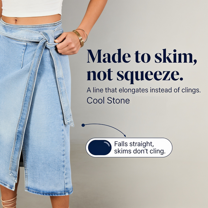 Trueline Denim – Adjustable Tie-Waist Wrap Midi Skirt