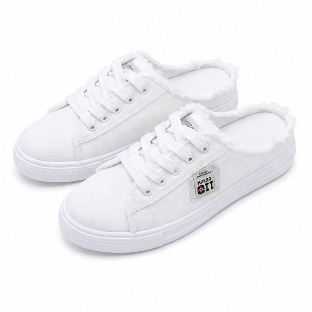 Vellora™ – Frayed Denim Slip-On Sneakers
