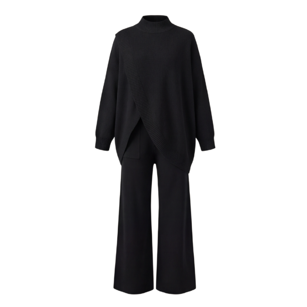 Vivara™ Asymmetric Knit Set with Wide Leg Pants