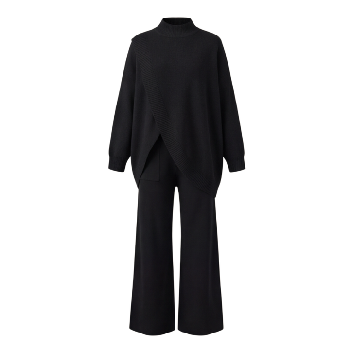 Vivara™ Asymmetric Knit Set with Wide Leg Pants
