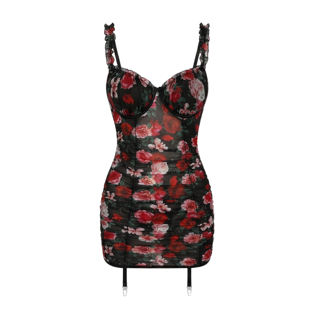 Rosaveil™ – Floral Mesh Lace Up Nightdress