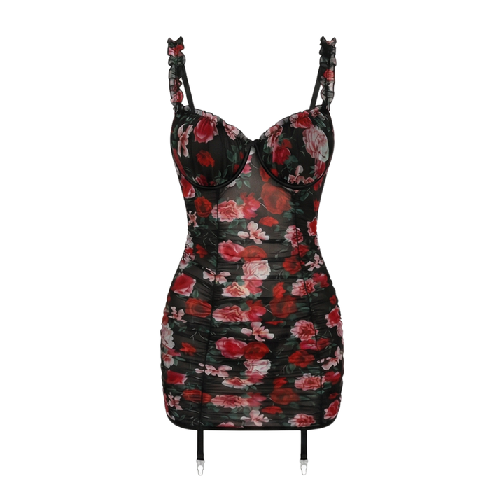 Rosaveil™ – Floral Mesh Lace Up Nightdress