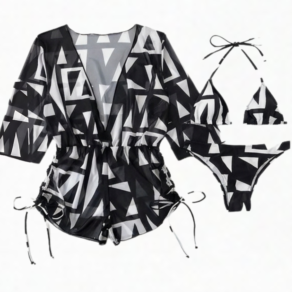 Lunavera™ – Tropical 3-Piece Swim Set with Kimono Cover