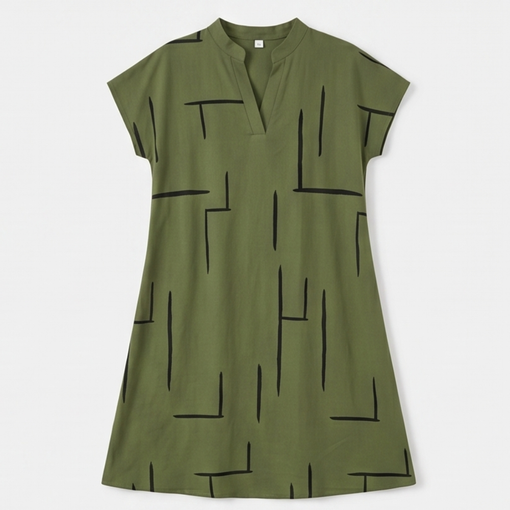 Elunara™ – Pocketed Dolman Dress with Abstract Print