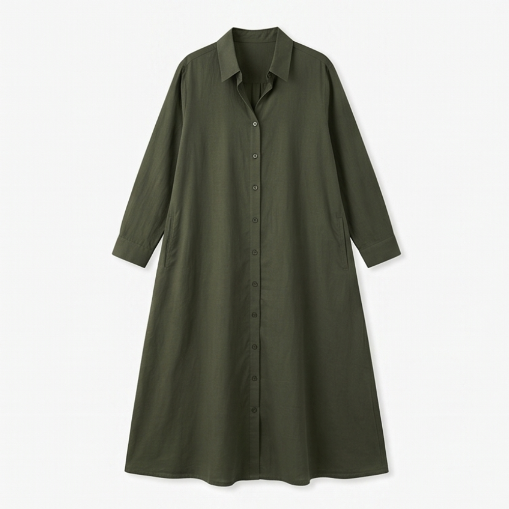 Marivelle™ – Effortless Maxi Shirt Dress with Pockets
