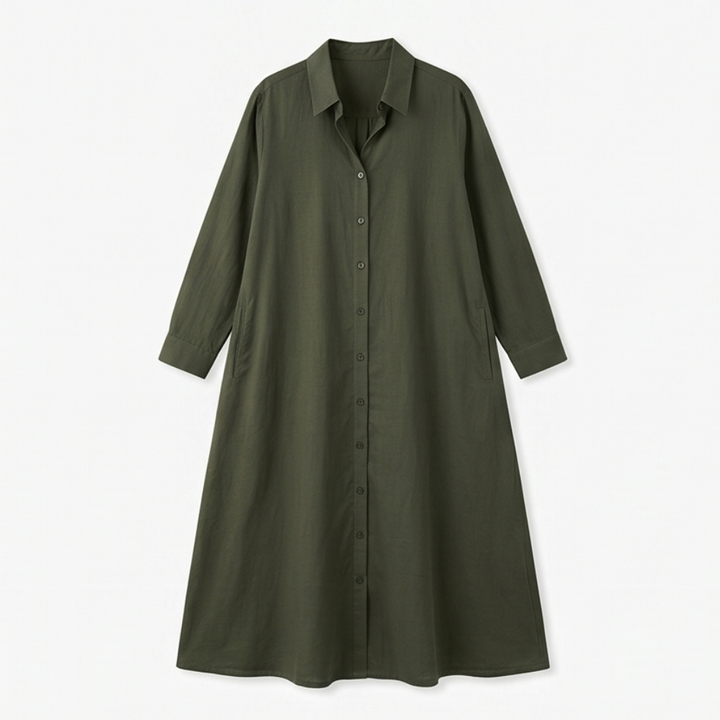 Marivelle™ – Effortless Maxi Shirt Dress with Pockets