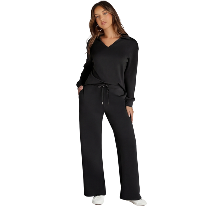 Velaire™ – V Neck Blouse and Wide Leg Pants Set
