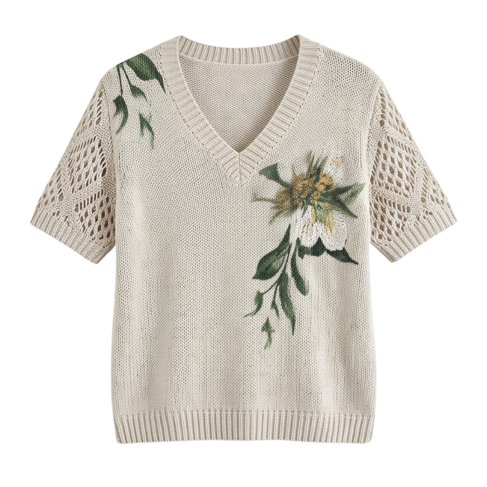 Rosavelle™ - Elegant Crochet Sleeve Floral Top
