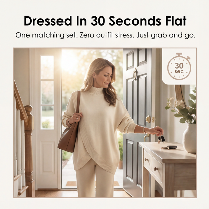 Vivara™ Asymmetric Knit Set with Wide Leg Pants