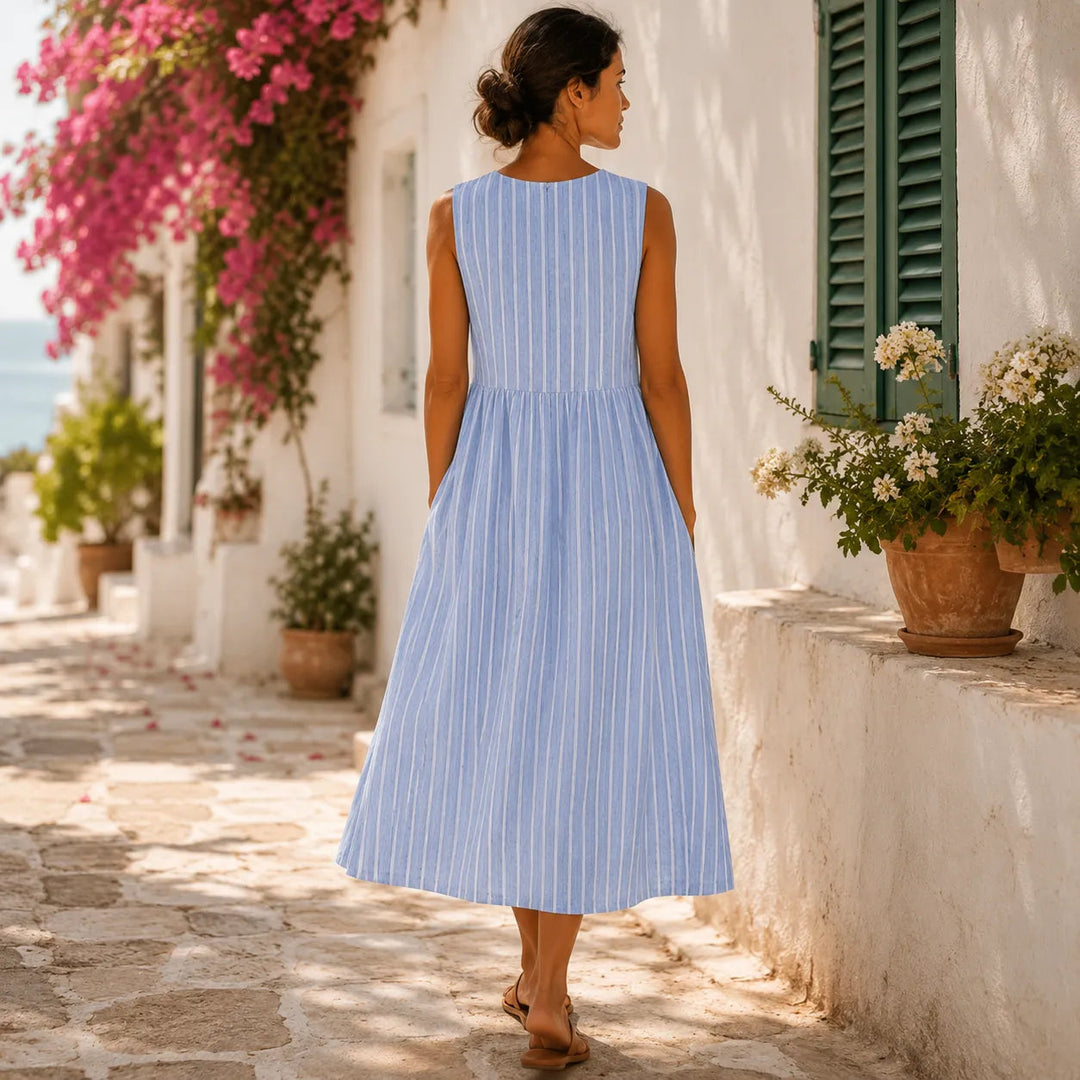 Marella – Sleeveless Striped Midi Dress with Pockets, Breezy Drop-Waist Summer Dress for Women
