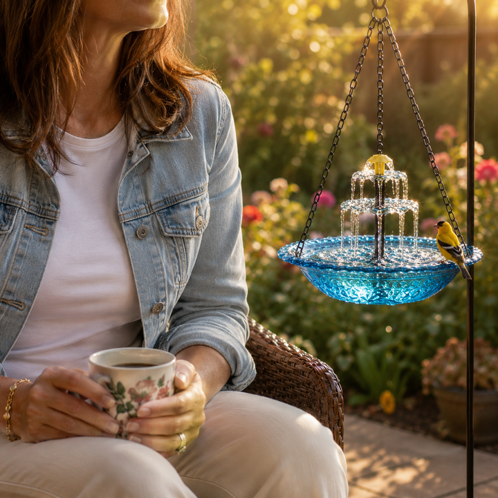 Avelora™ – Solar Hanging Bird Bath Fountain with Two-Tier Cascade
