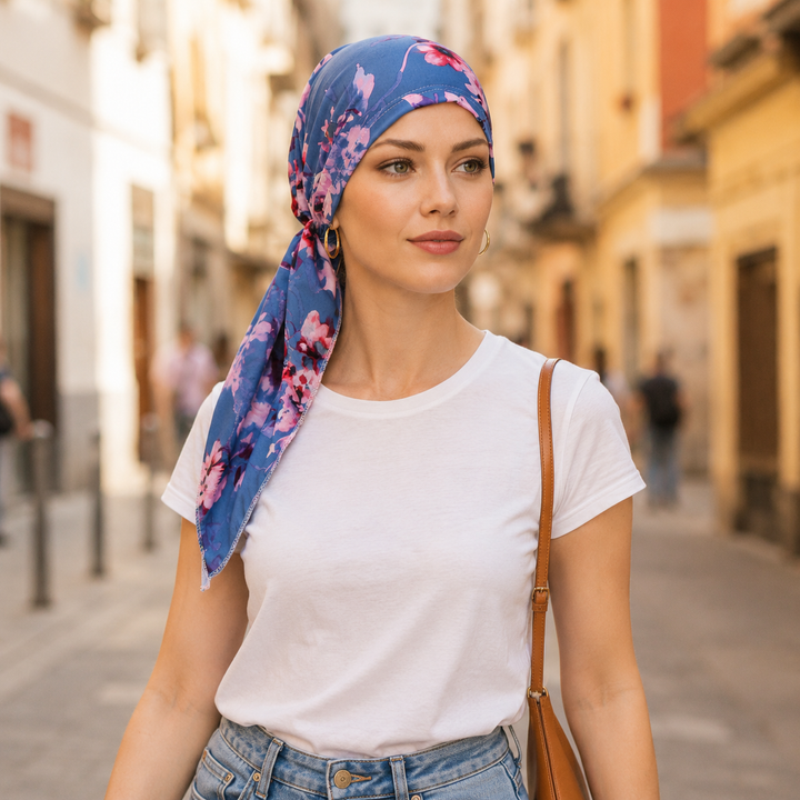 Florenza – Pre-Tied Floral Head Scarf Turban, Soft Elastic, 6 Prints