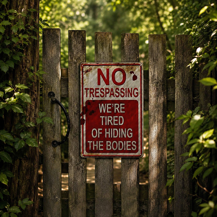 Hollerwood™ – Rustic No Trespassing Tin Sign for Porch Garage Garden
