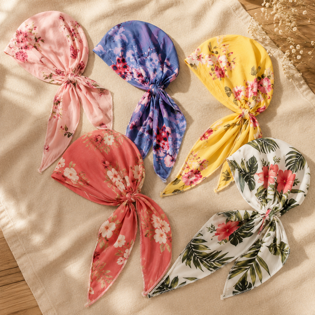 Florenza – Pre-Tied Floral Head Scarf Turban, Soft Elastic, 6 Prints