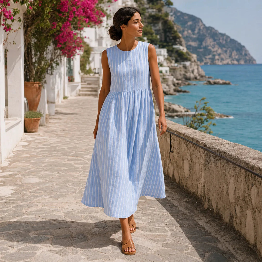 Marella – Sleeveless Striped Midi Dress with Pockets, Breezy Drop-Waist Summer Dress for Women