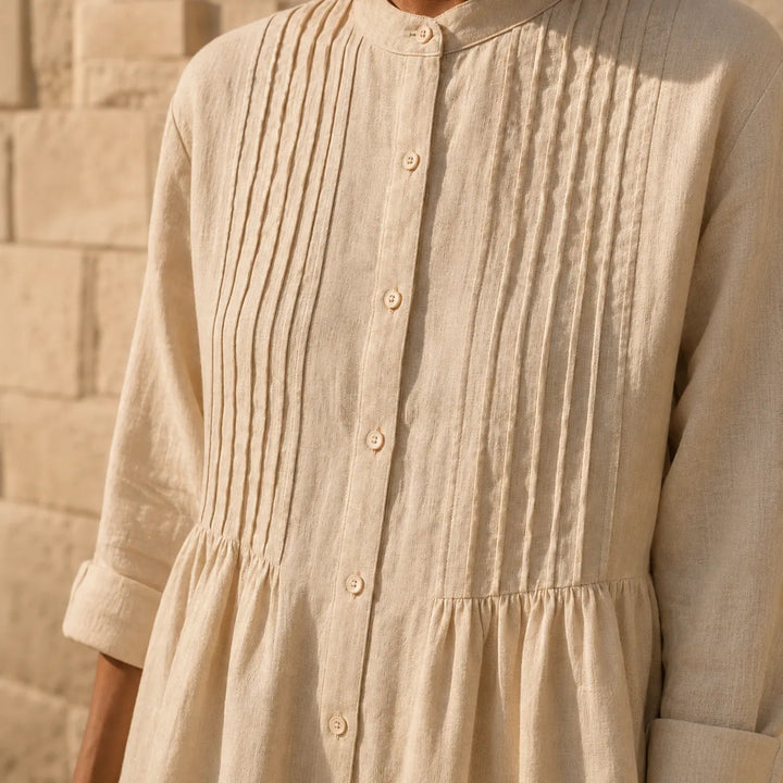 Costera – Flowy Pintuck Shirt Dress, Linen-look, Midi Length
