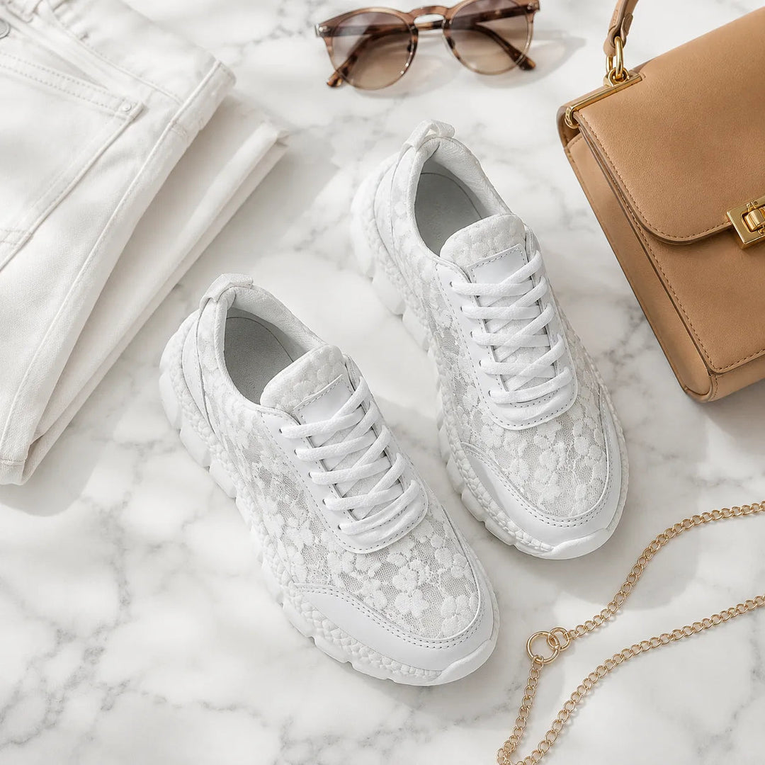 Stelline – Star Mesh Platform Sneakers for Women, Breathable White Lace