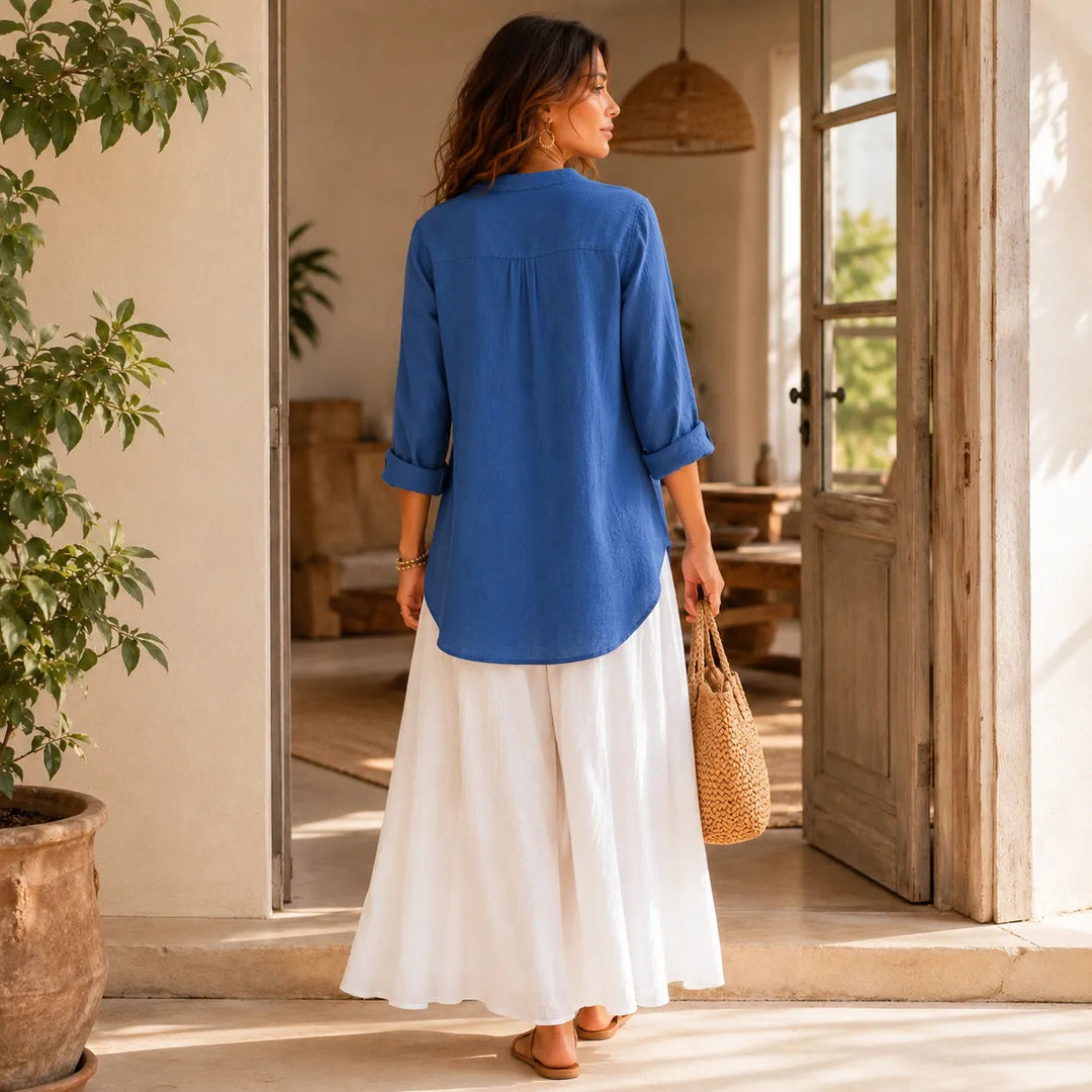 Amberlys – Airy Linen Blouse with V-Neck and Buttons