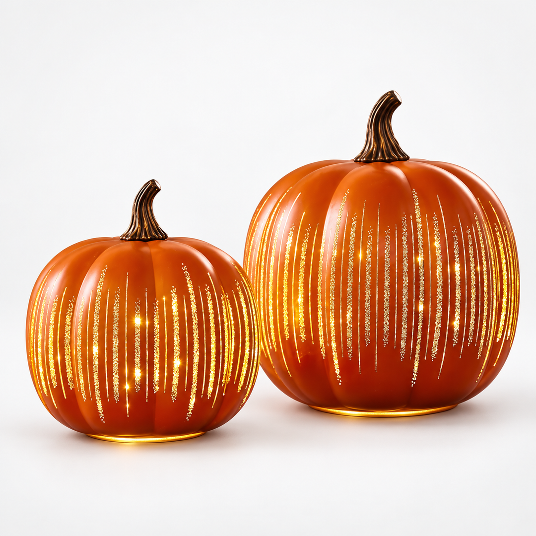 Starfall Pumpkins – Illuminated Starry Glass Pumpkins (2 Piece Set)