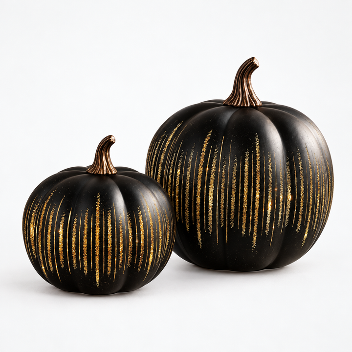 Starfall Pumpkins – Illuminated Starry Glass Pumpkins (2 Piece Set)