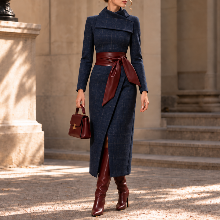 Vellora – Textured Knit Wrap Midi Dress