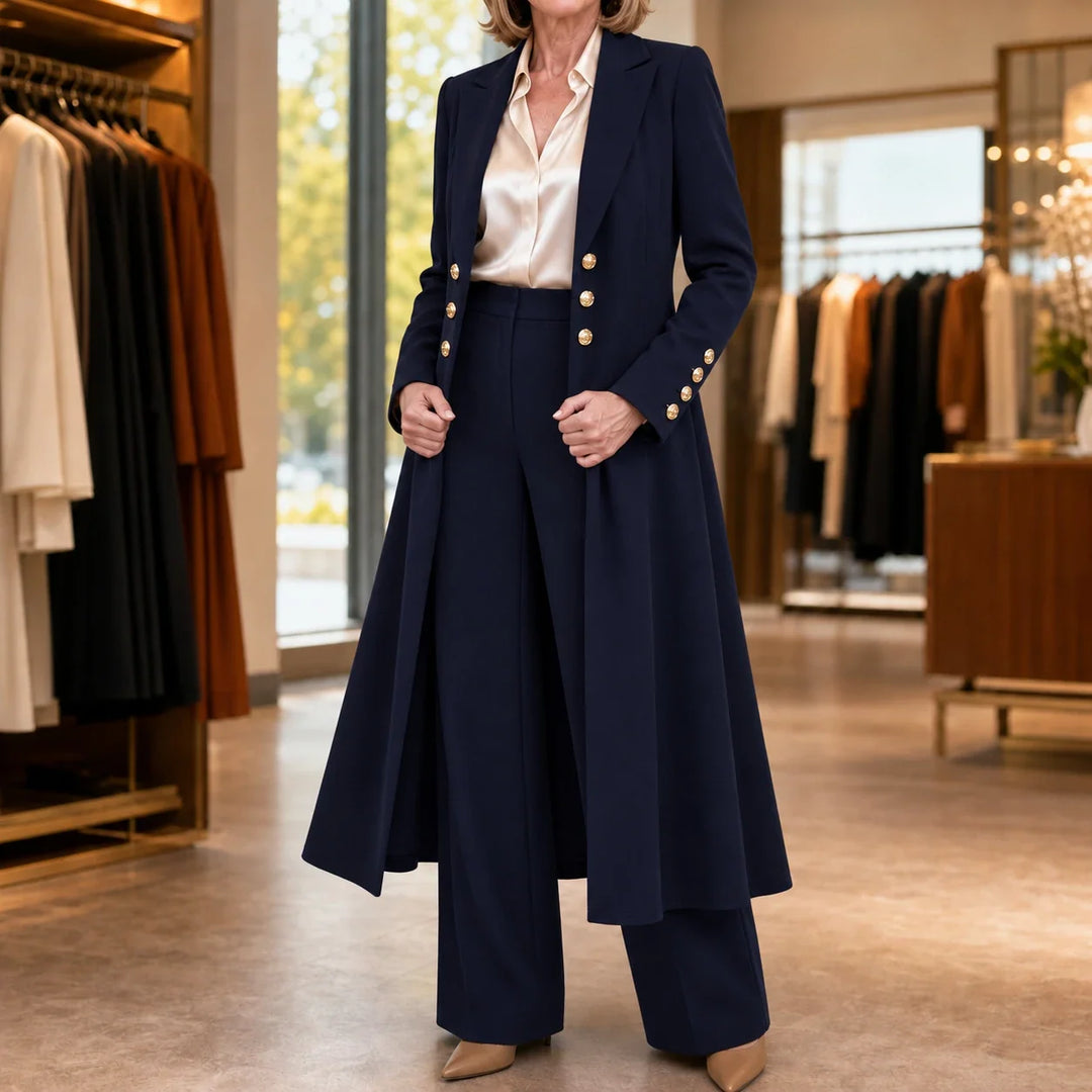 Elowen – Double-Breasted Longline Coat And Trouser Suit