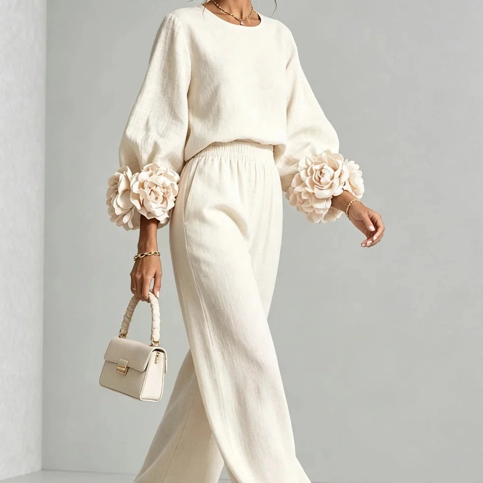 Cufflora – Floral Cuff Wide-Leg Two-Piece Set