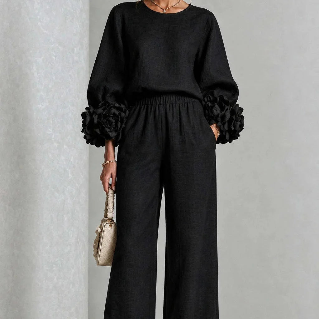Cufflora – Floral Cuff Wide-Leg Two-Piece Set