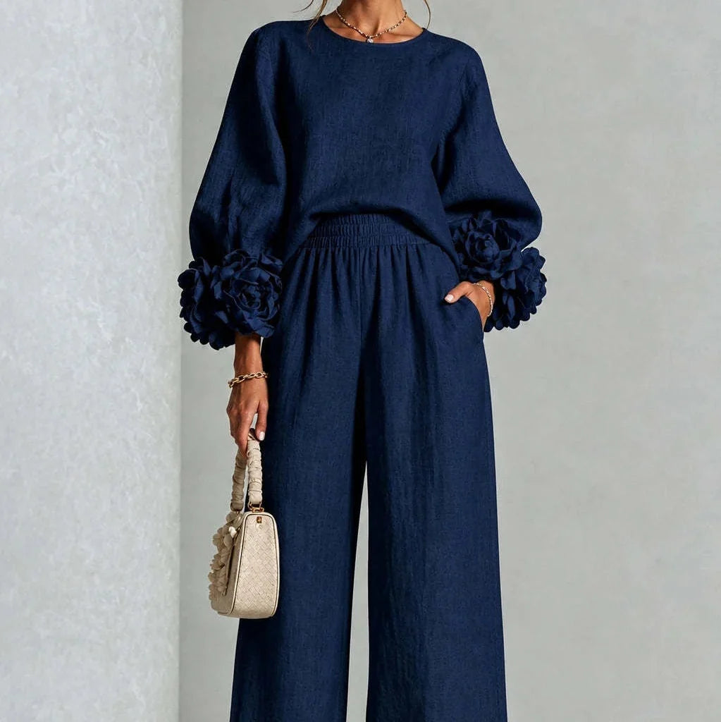 Cufflora – Floral Cuff Wide-Leg Two-Piece Set