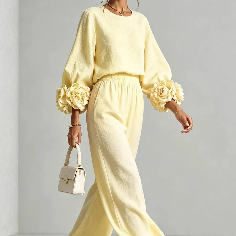 Cufflora – Floral Cuff Wide-Leg Two-Piece Set