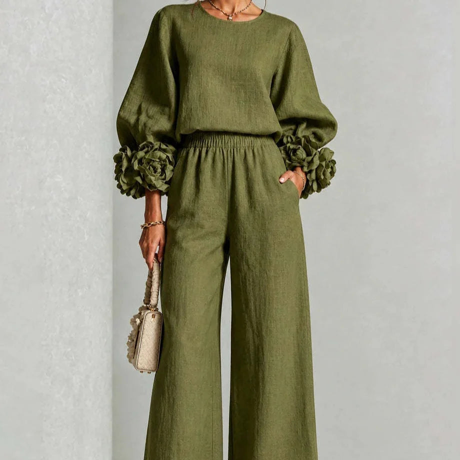 Cufflora – Floral Cuff Wide-Leg Two-Piece Set