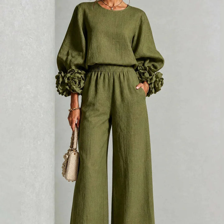 Cufflora – Floral Cuff Wide-Leg Two-Piece Set