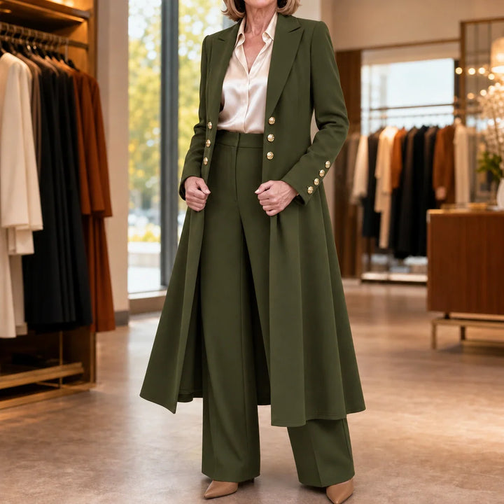 Elowen – Double-Breasted Longline Coat And Trouser Suit