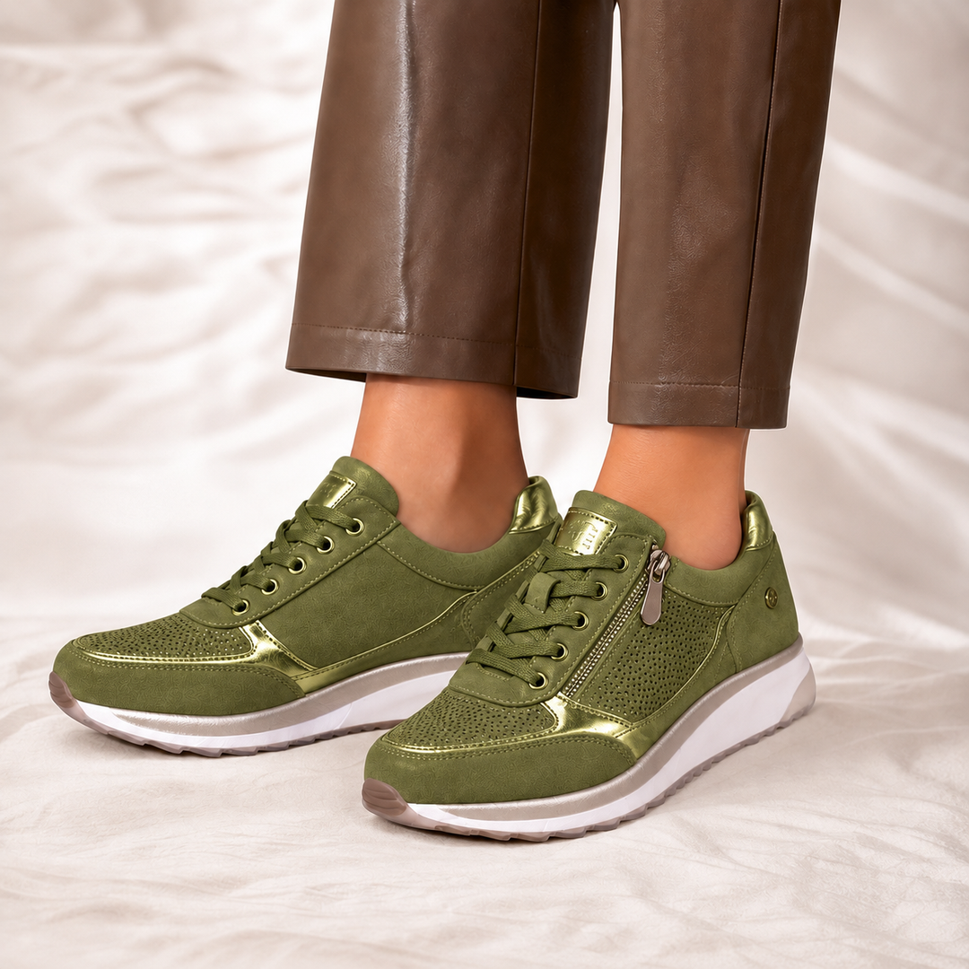 Eugénie Zip – Metallic Accent Casual Sneakers