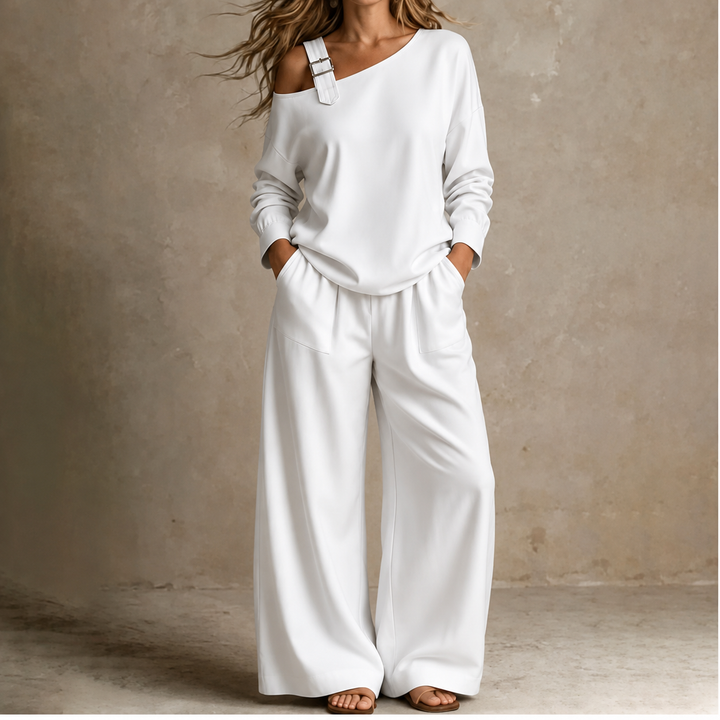 Onedrape – One-Shoulder Top And Wide-Leg Pants Set