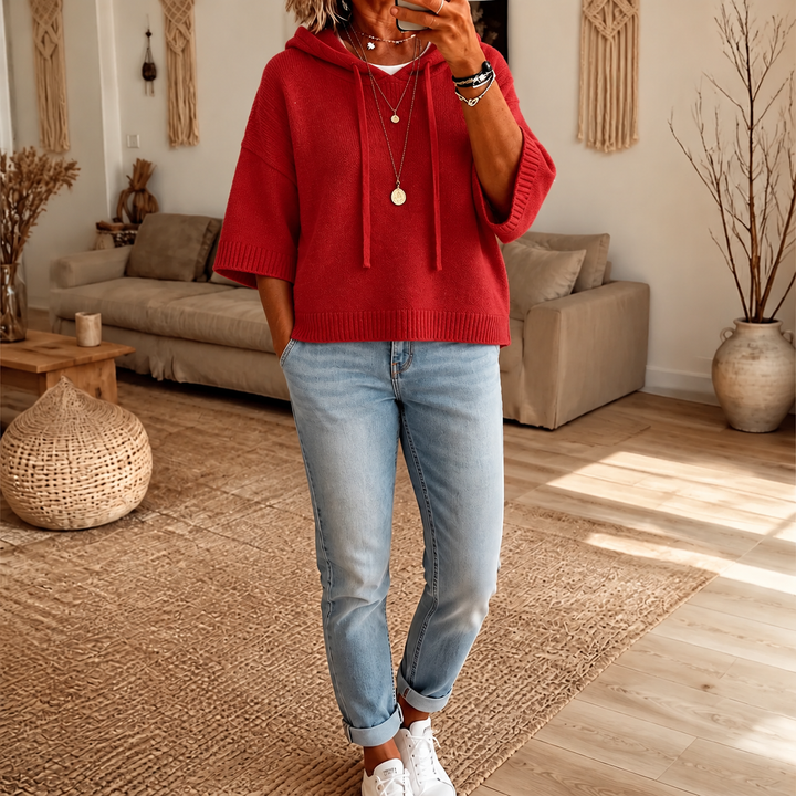 Cozelle – Frayed-Edge Open-Knit Oversized Hoodie