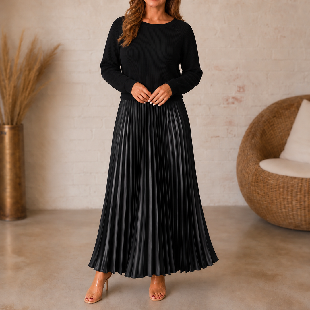 Wearbella – Sweater-Bodice Pleated Maxi Dress