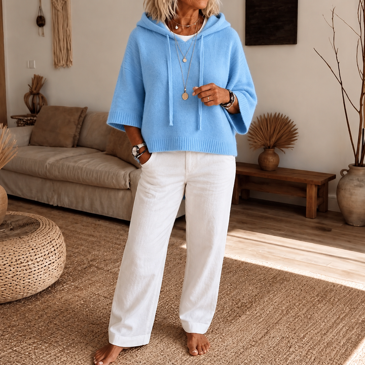 Cozelle – Frayed-Edge Open-Knit Oversized Hoodie