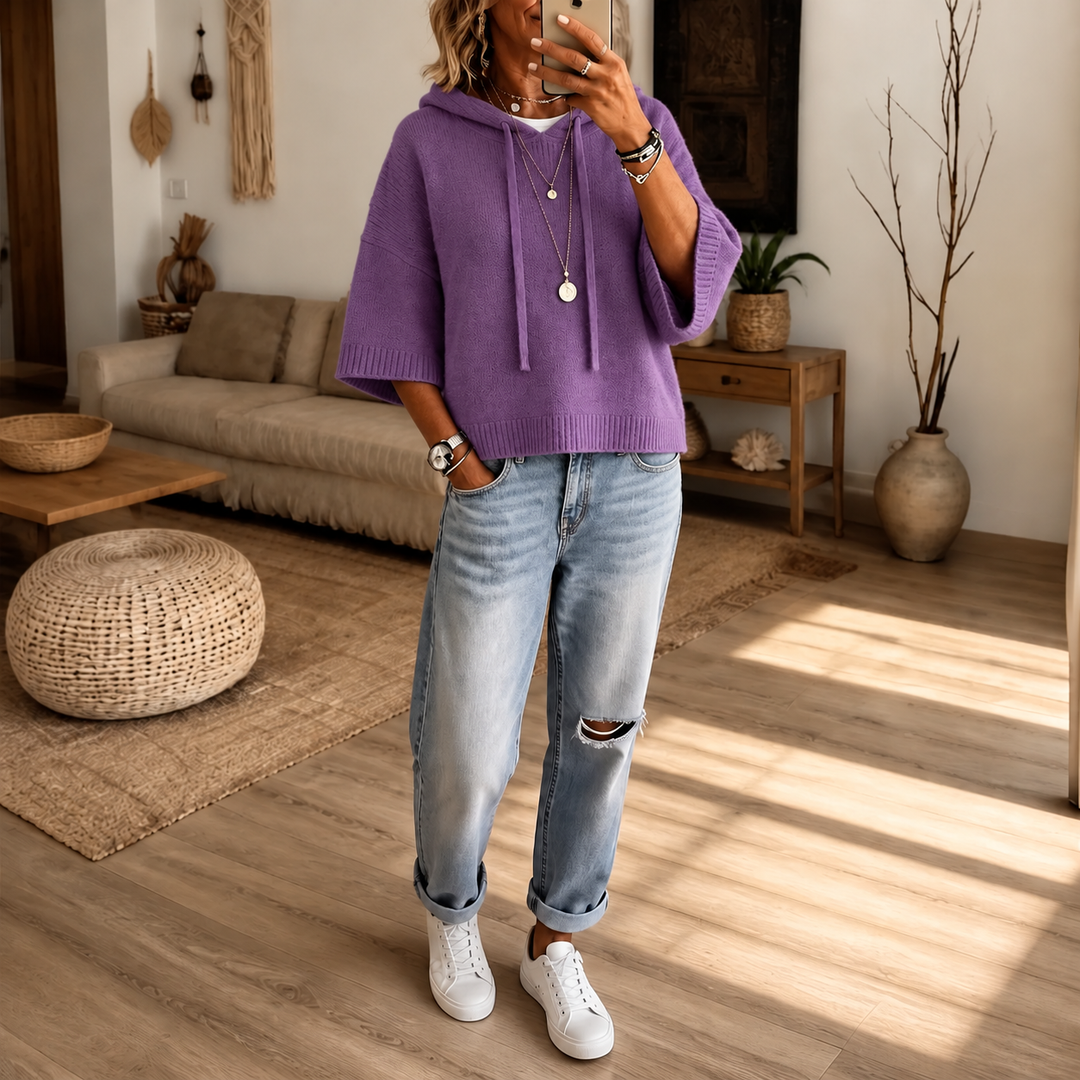 Cozelle – Frayed-Edge Open-Knit Oversized Hoodie