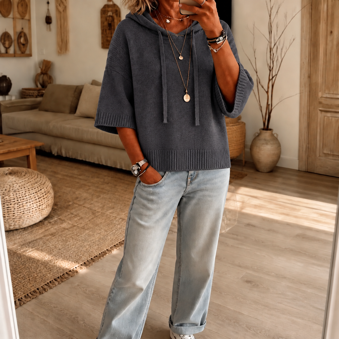 Cozelle – Frayed-Edge Open-Knit Oversized Hoodie