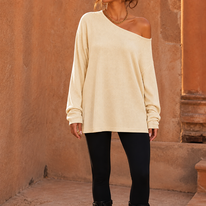 Veluna – Side-Slit Off-Shoulder Tunic Blouse