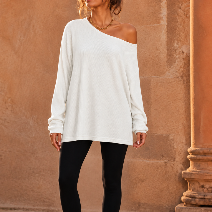 Veluna – Side-Slit Off-Shoulder Tunic Blouse