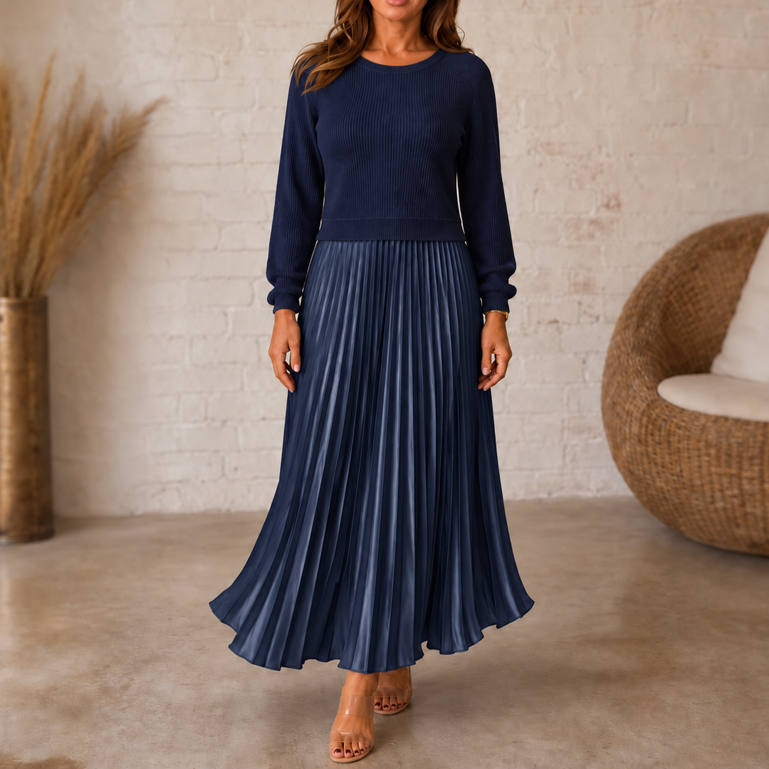 Wearbella – Sweater-Bodice Pleated Maxi Dress
