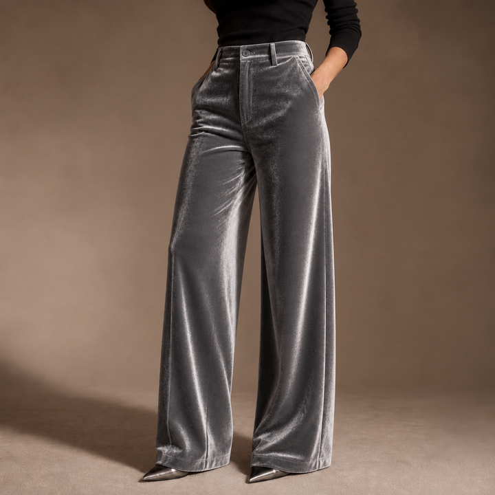 Wearbella – Velvet High-Waisted Wide-Leg Trousers