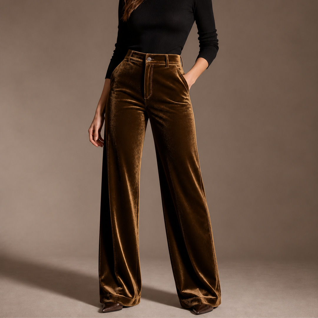 Wearbella – Velvet High-Waisted Wide-Leg Trousers