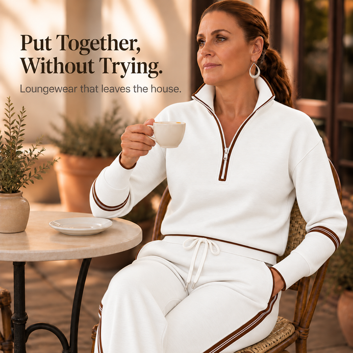 Wearbella – Striped Half-Zip Wide-Leg Lounge Set