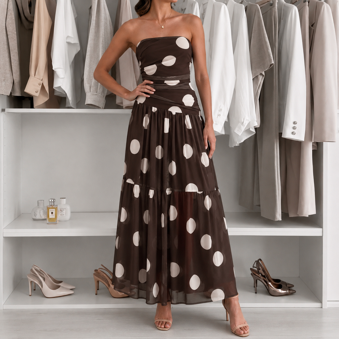 Soliana™ – Sheer Tiered Polka Dot Dress