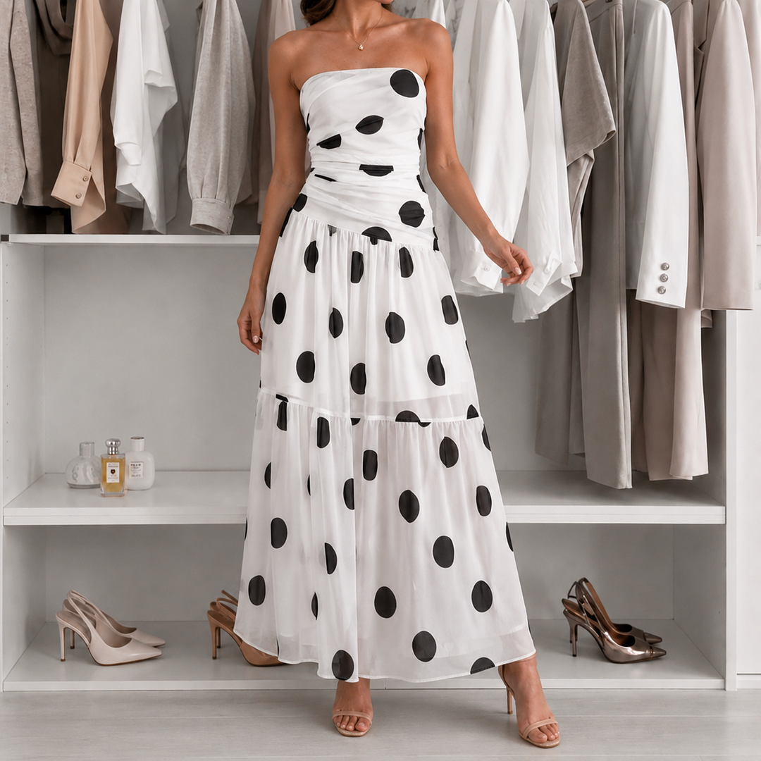 Soliana™ – Sheer Tiered Polka Dot Dress