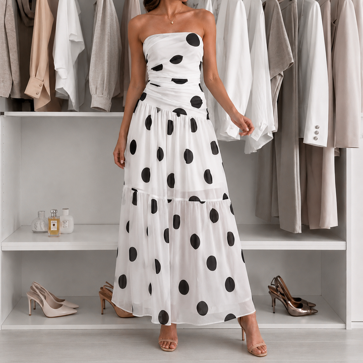 Soliana™ – Sheer Tiered Polka Dot Dress