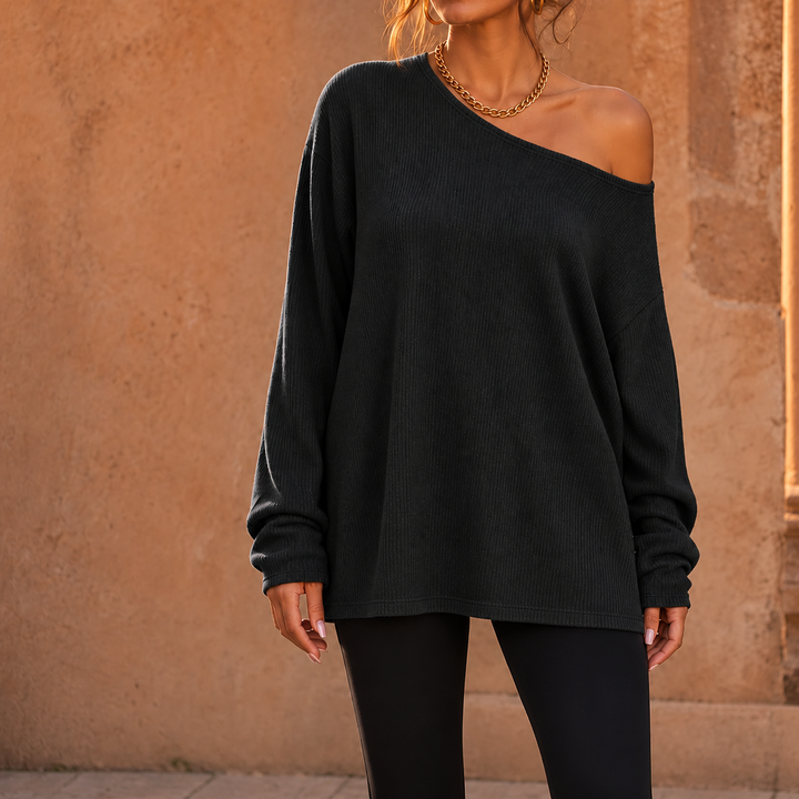 Veluna – Side-Slit Off-Shoulder Tunic Blouse